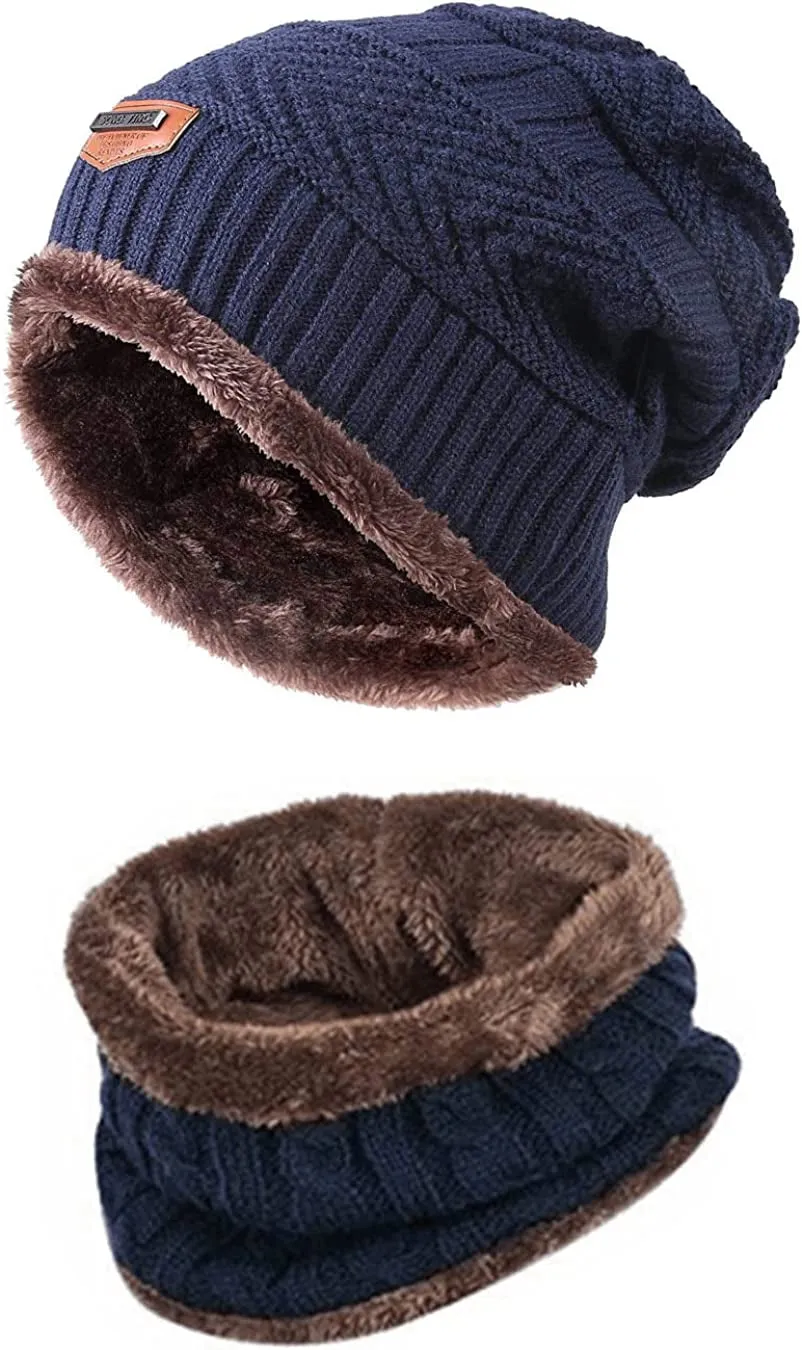 2 Piece Set - Warm Thick Knitted Cap & Scarf Set