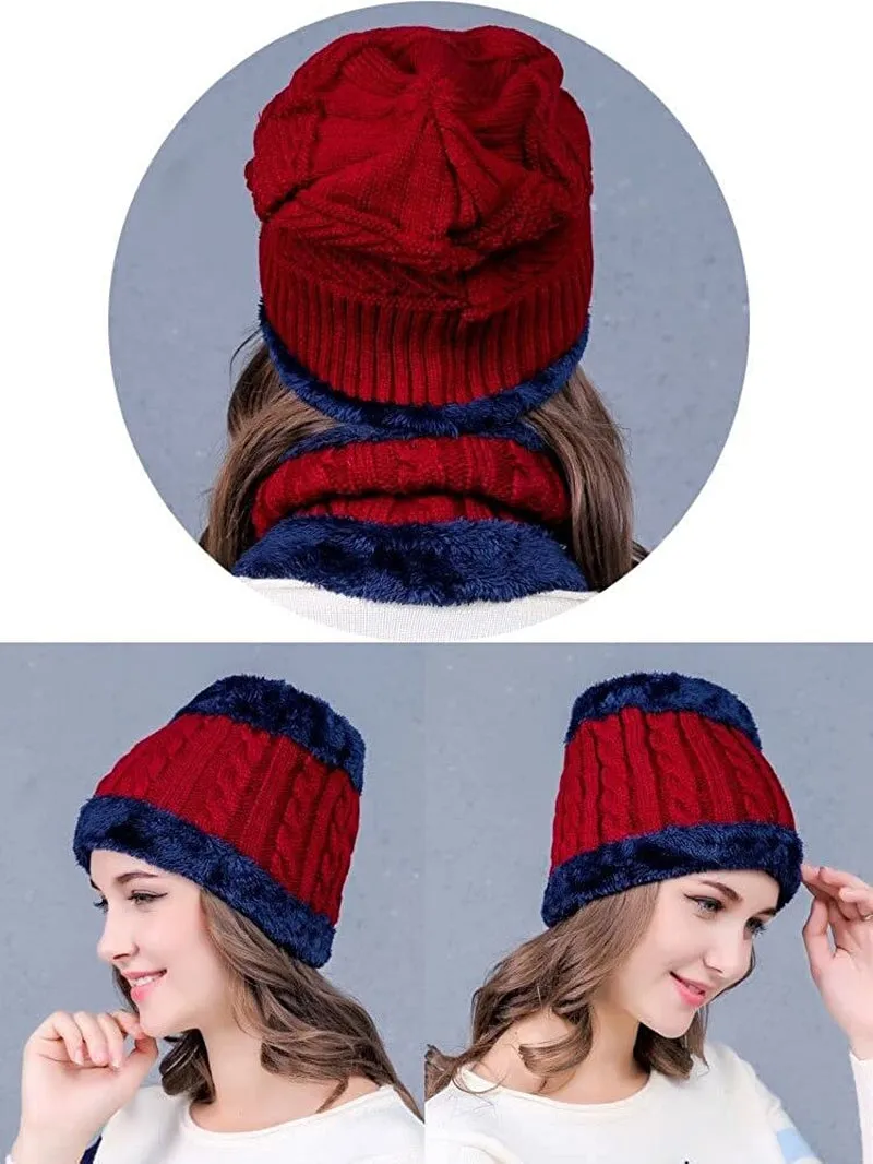 2 Piece Set - Warm Thick Knitted Cap & Scarf Set