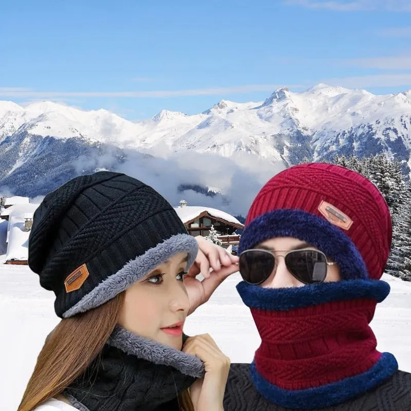 2 Piece Set - Warm Thick Knitted Cap & Scarf Set