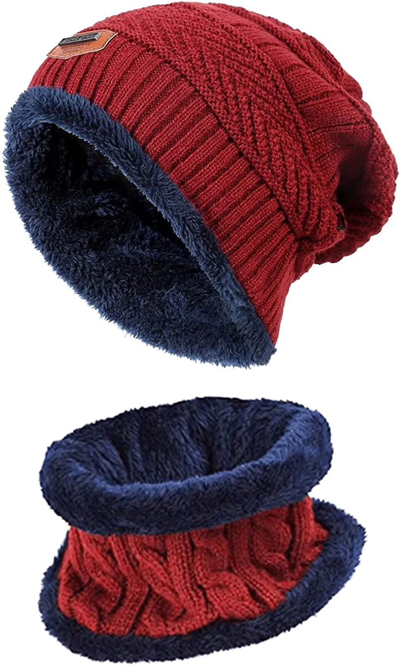 2 Piece Set - Warm Thick Knitted Cap & Scarf Set