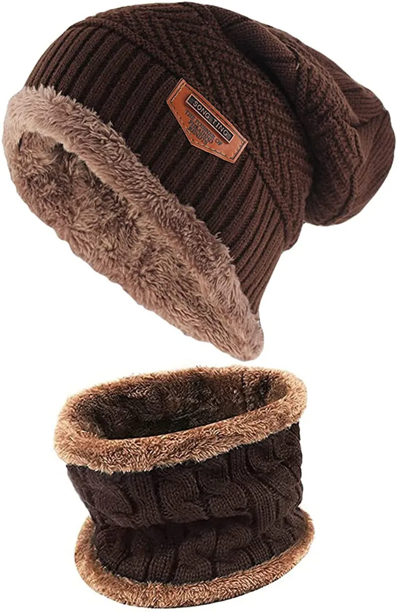 2 Piece Set - Warm Thick Knitted Cap & Scarf Set