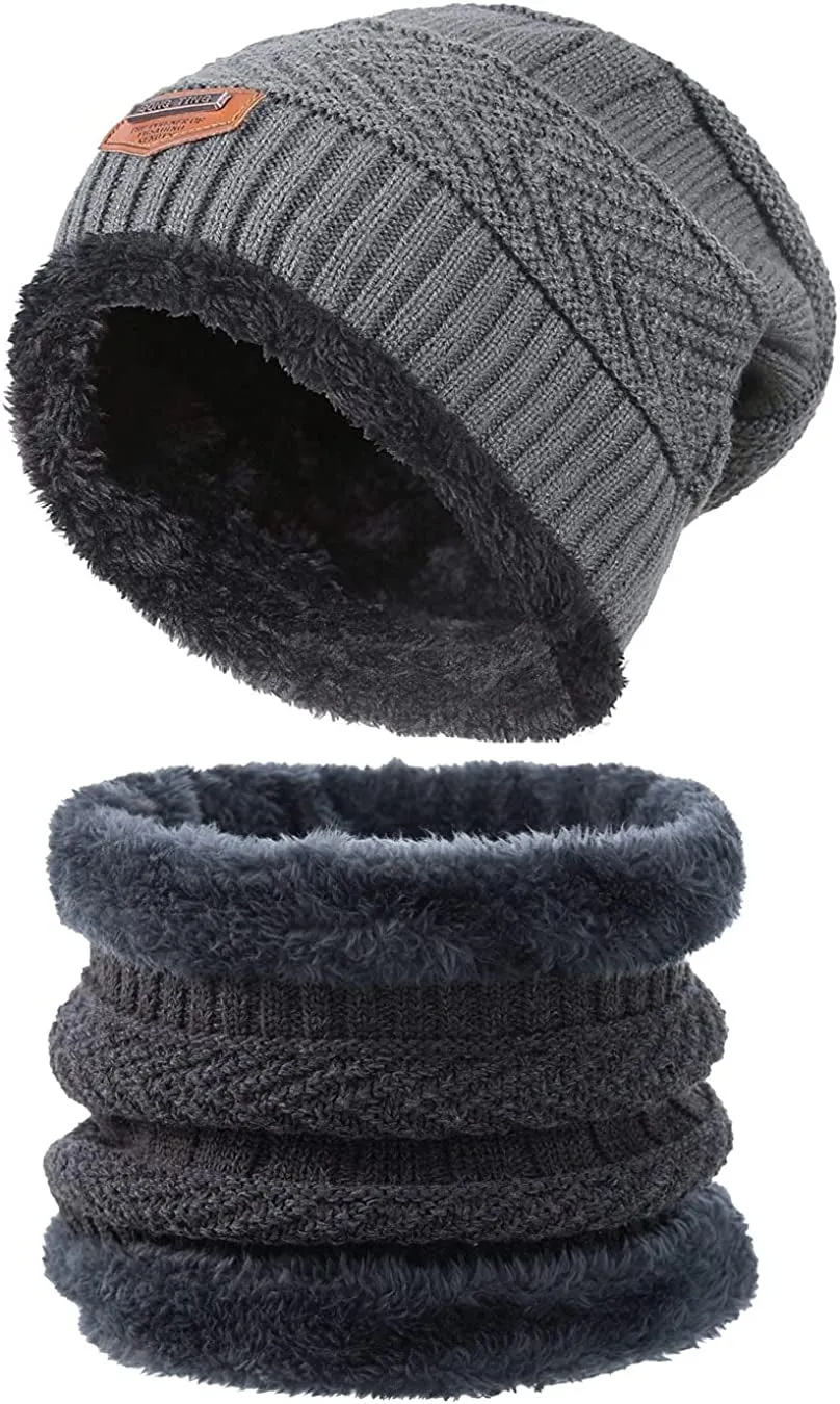 2 Piece Set - Warm Thick Knitted Cap & Scarf Set