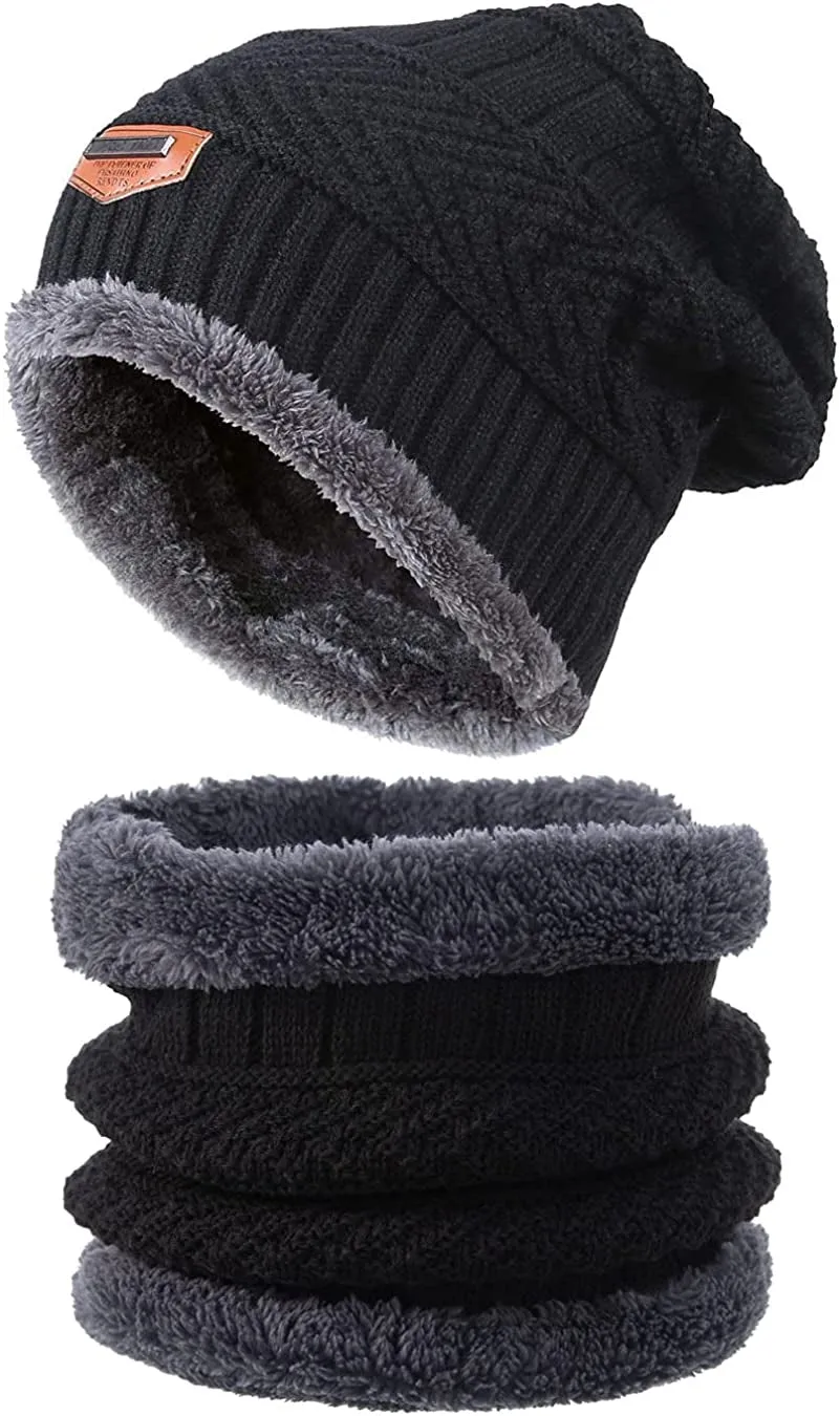 2 Piece Set - Warm Thick Knitted Cap & Scarf Set
