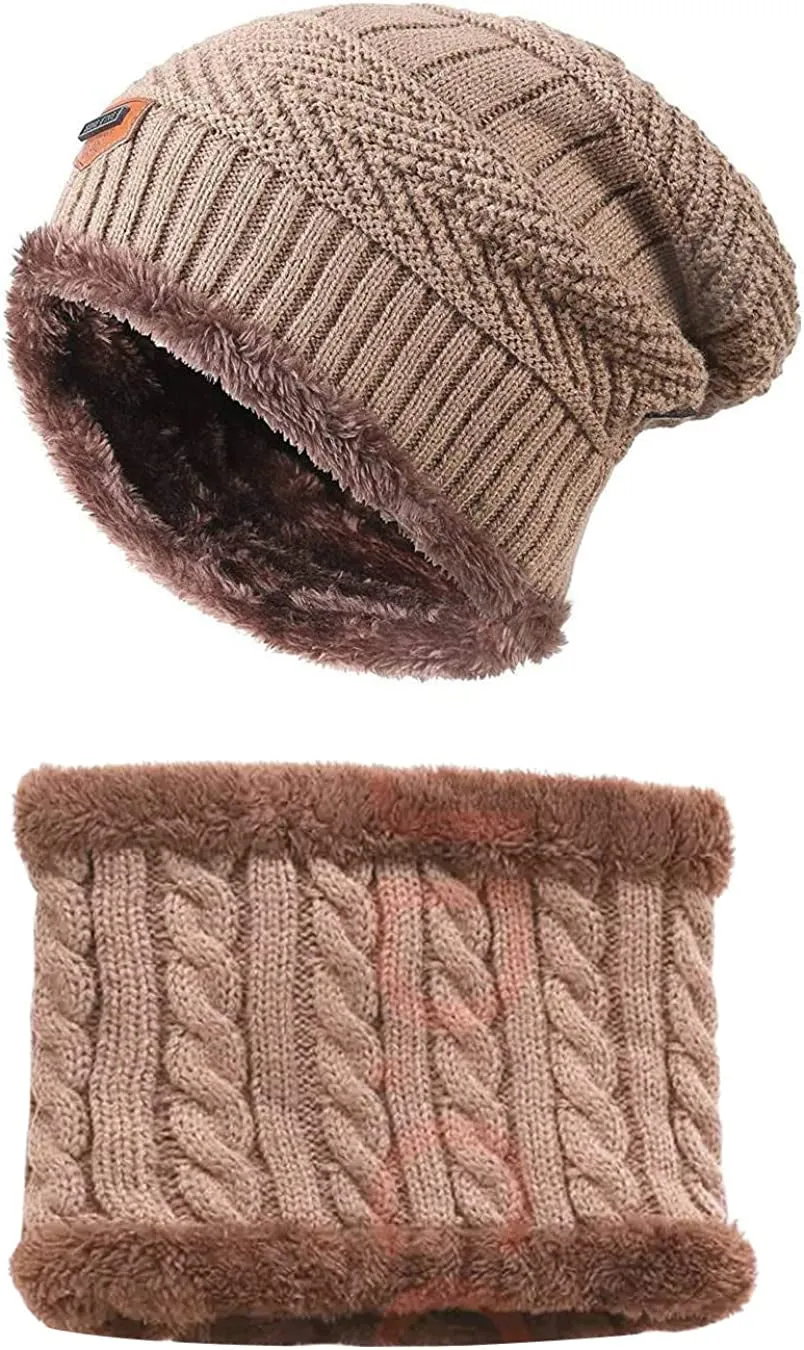 2 Piece Set - Warm Thick Knitted Cap & Scarf Set