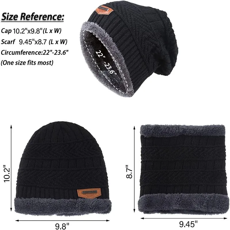 2 Piece Set - Warm Thick Knitted Cap & Scarf Set