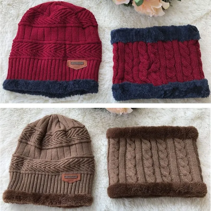 2 Piece Set - Warm Thick Knitted Cap & Scarf Set