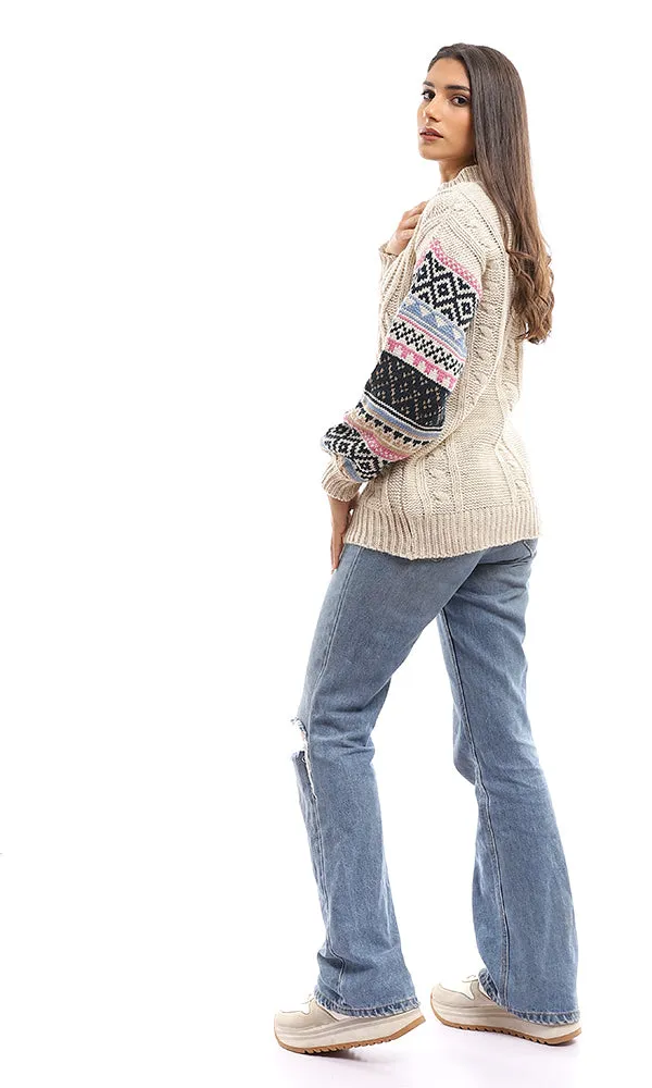 96246 Geometric Knit Long Sleeves Multicolour Pullover