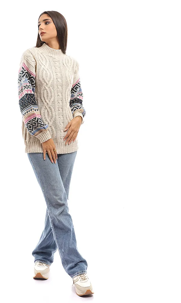96246 Geometric Knit Long Sleeves Multicolour Pullover