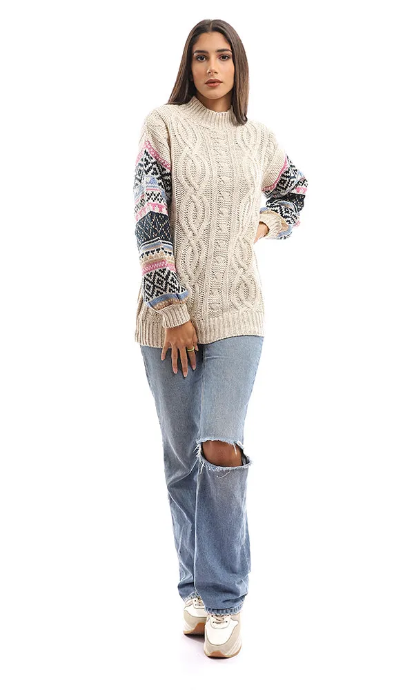 96246 Geometric Knit Long Sleeves Multicolour Pullover