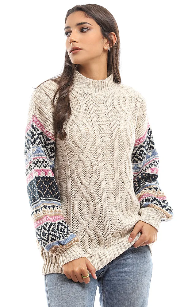 96246 Geometric Knit Long Sleeves Multicolour Pullover