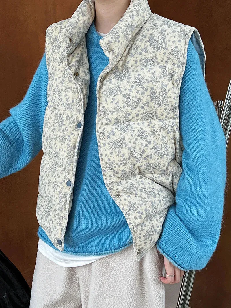 Amozae-Autumn Casual Outfits Amozae-Women's Collar Floral Cotton Padded Vest, Sleeveless Coat, Winter Jacket, New, 2024