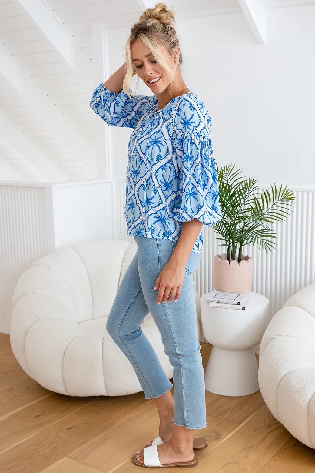 Angela Blouse Palm Cove Print Blue