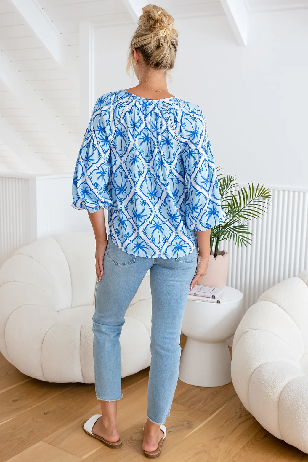 Angela Blouse Palm Cove Print Blue