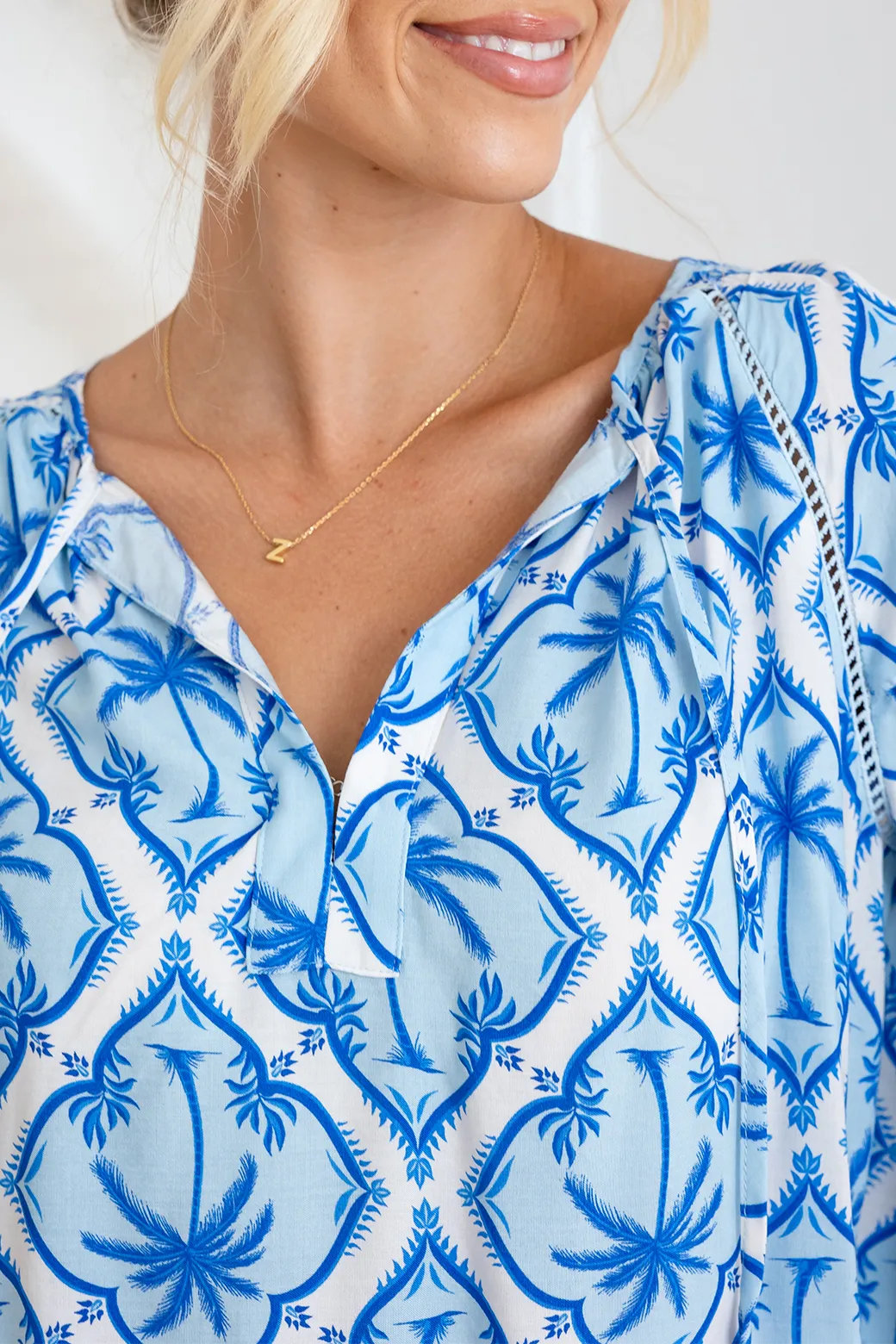 Angela Blouse Palm Cove Print Blue