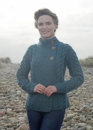 Aran 3 Buttons Trellis Cardigan | Irish Sea