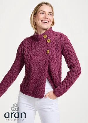 Aran 3 Buttons Trellis Cardigan | Raspberry