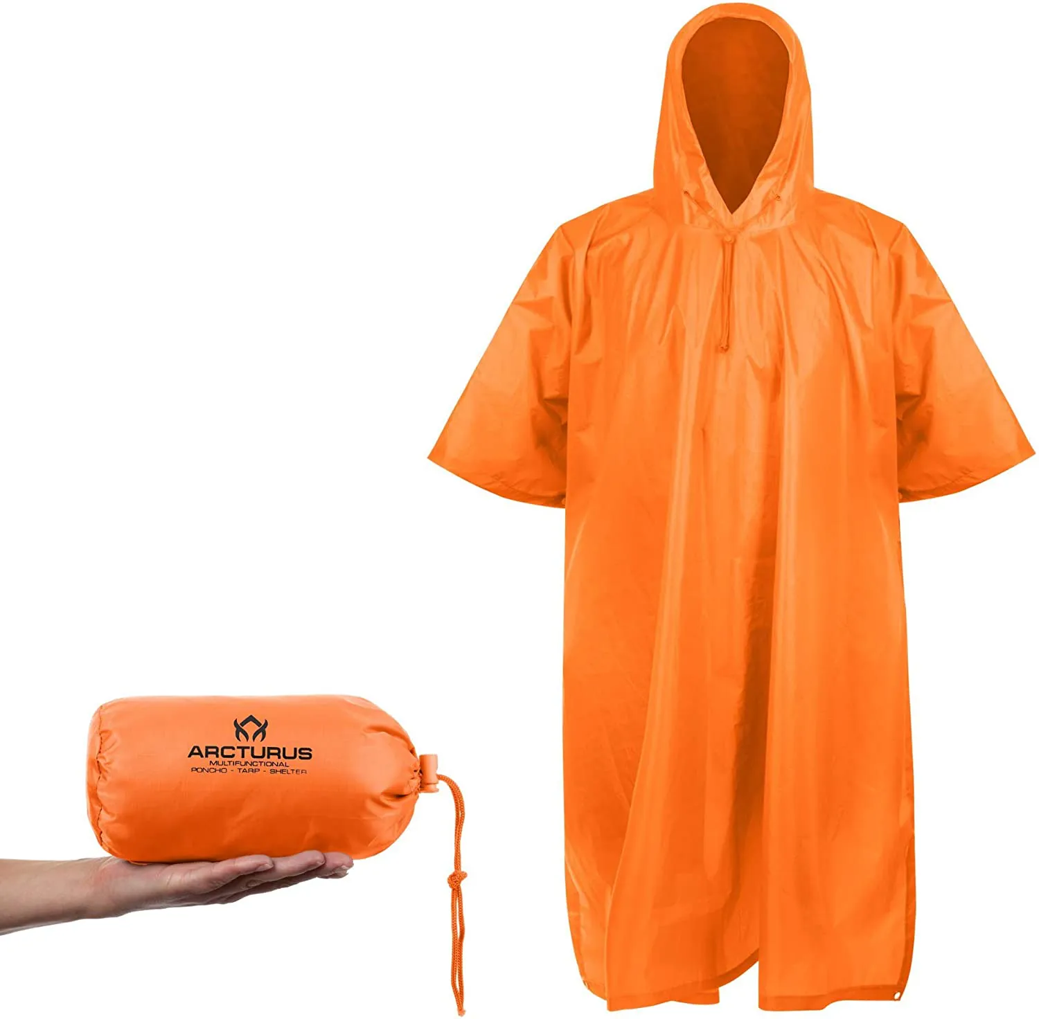 Arcturus Lightweight Ripstop Nylon Rain Poncho with Adjustable Hood