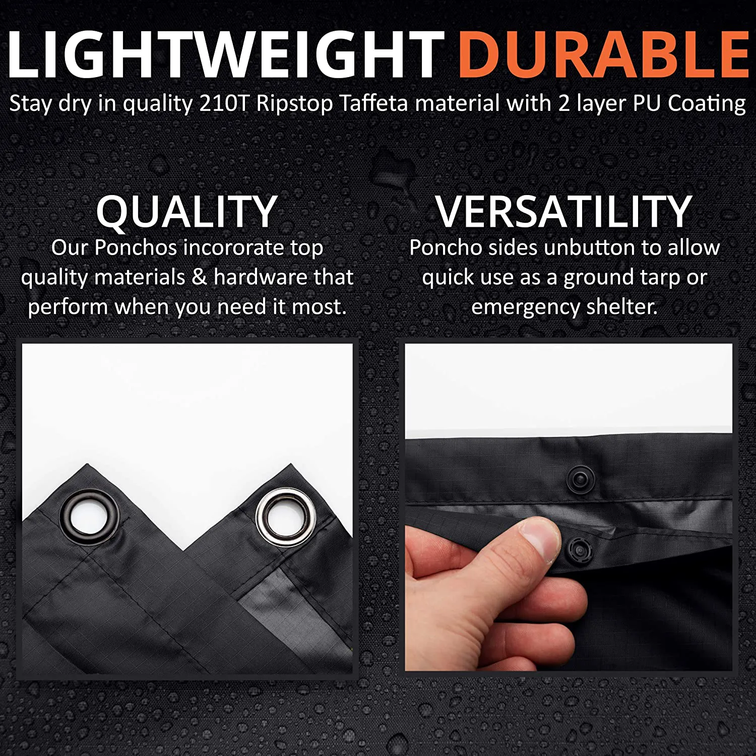 Arcturus Lightweight Ripstop Nylon Rain Poncho with Adjustable Hood
