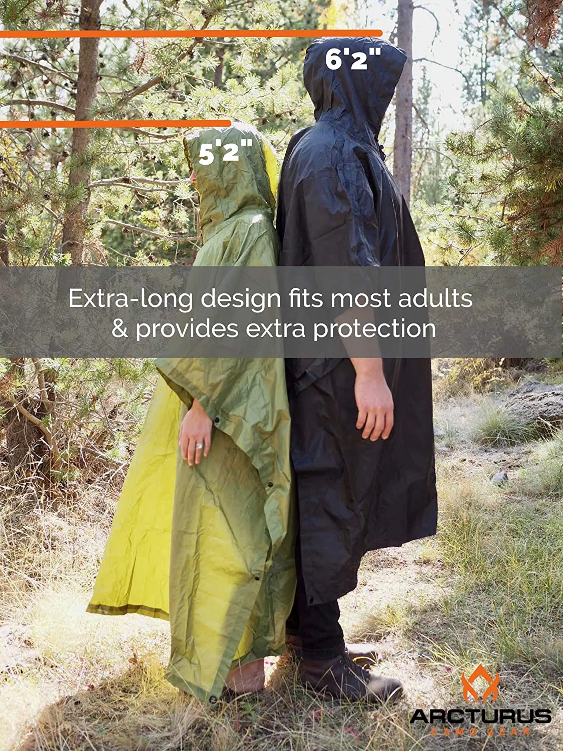 Arcturus Lightweight Ripstop Nylon Rain Poncho with Adjustable Hood