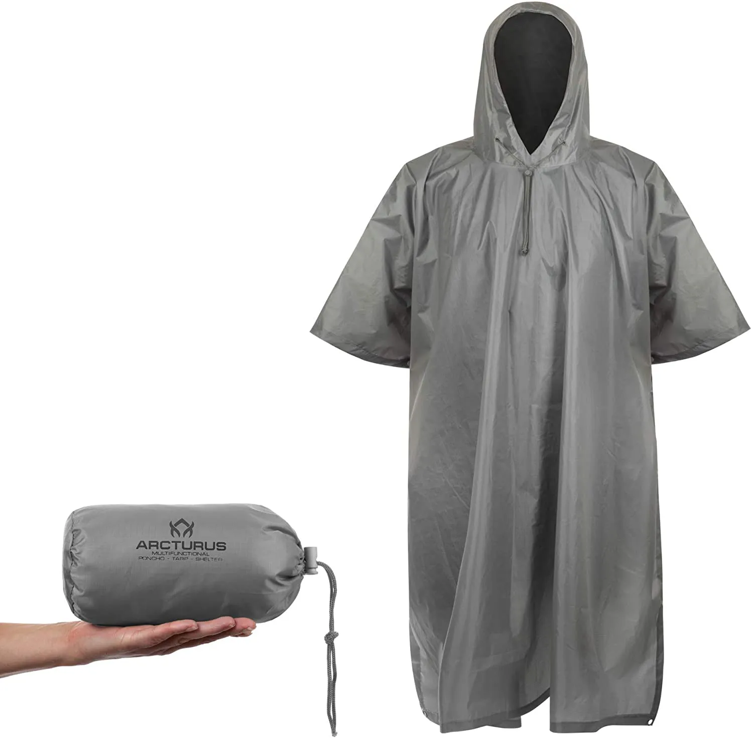 Arcturus Lightweight Ripstop Nylon Rain Poncho with Adjustable Hood