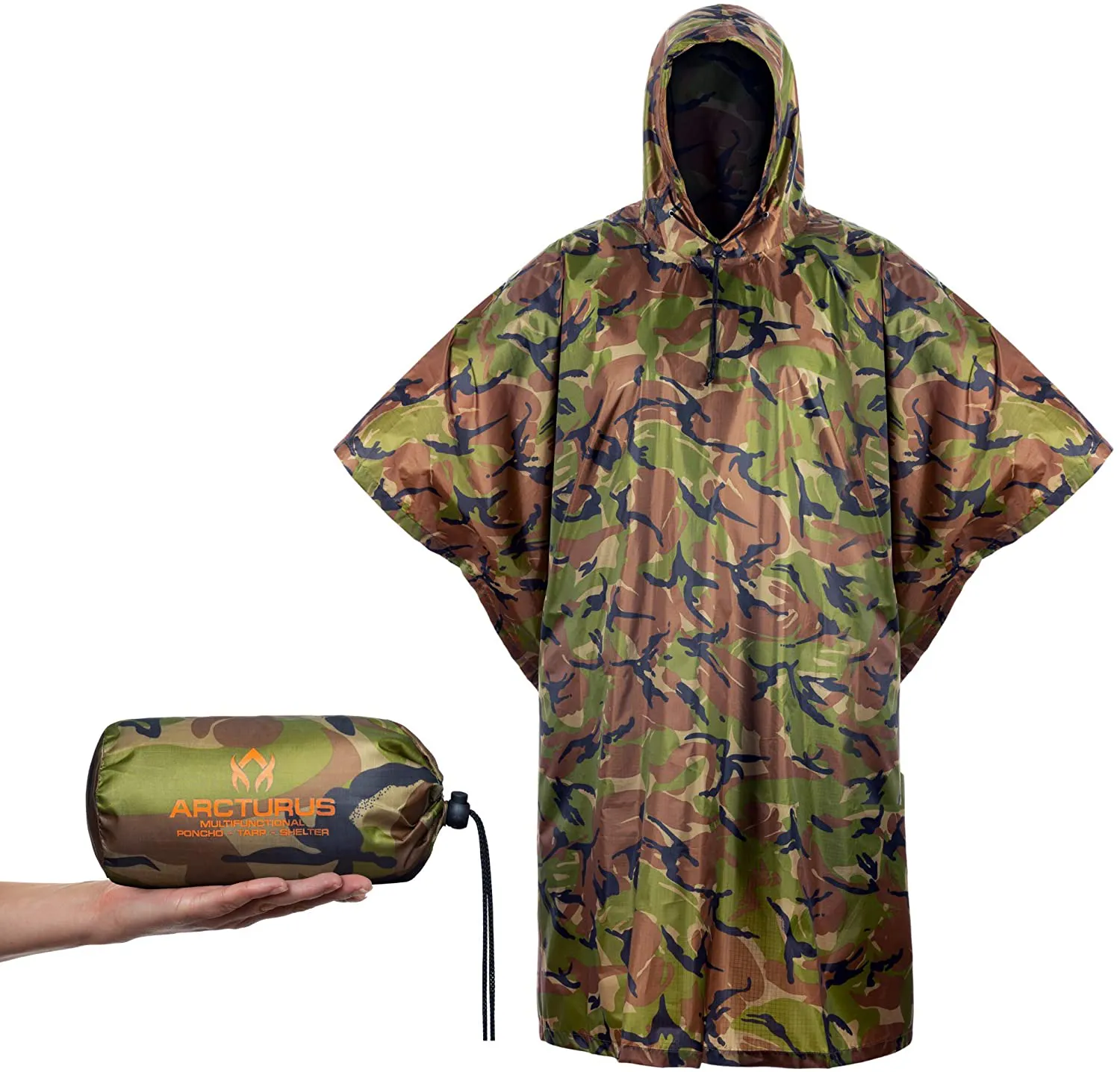 Arcturus Lightweight Ripstop Nylon Rain Poncho with Adjustable Hood