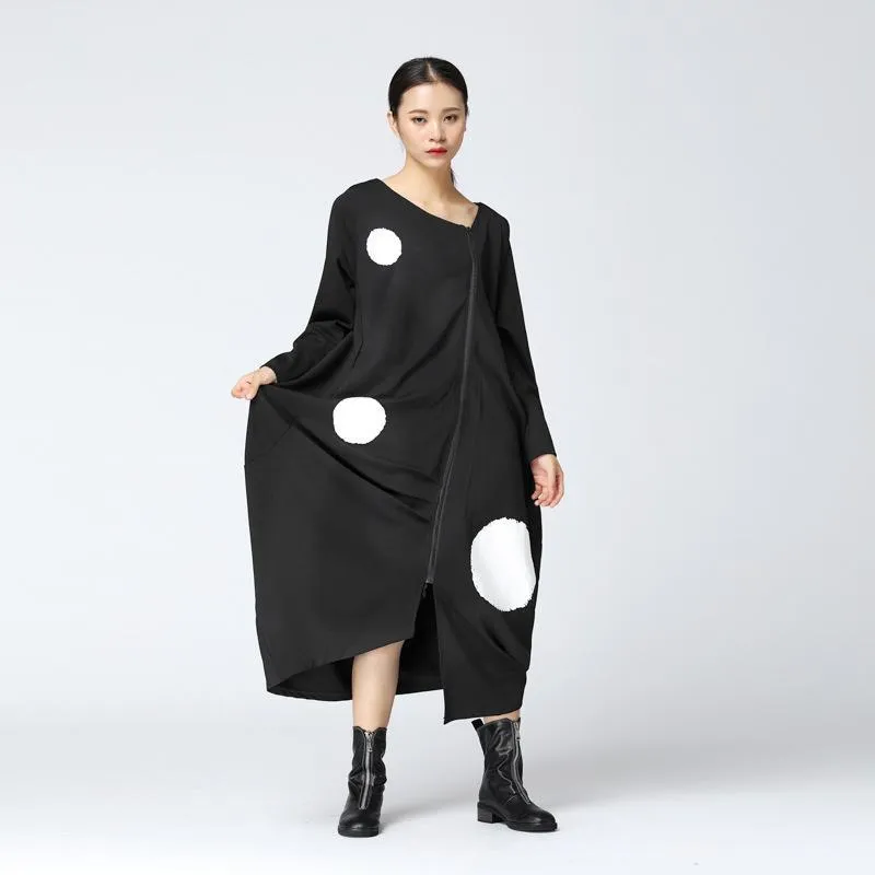 Black And White Polka Dots Oversized Zip Up Cardigan | Millennials