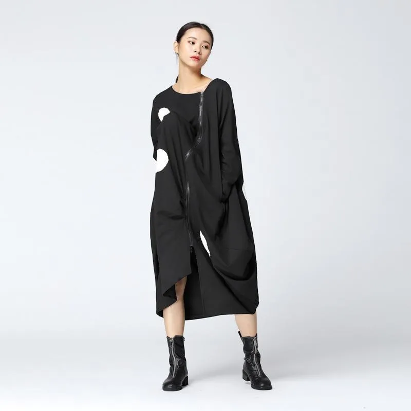 Black And White Polka Dots Oversized Zip Up Cardigan | Millennials