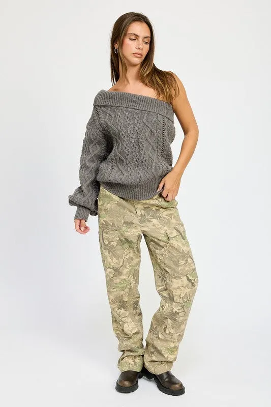 Bohemian Oversized One Shoulder Sweater