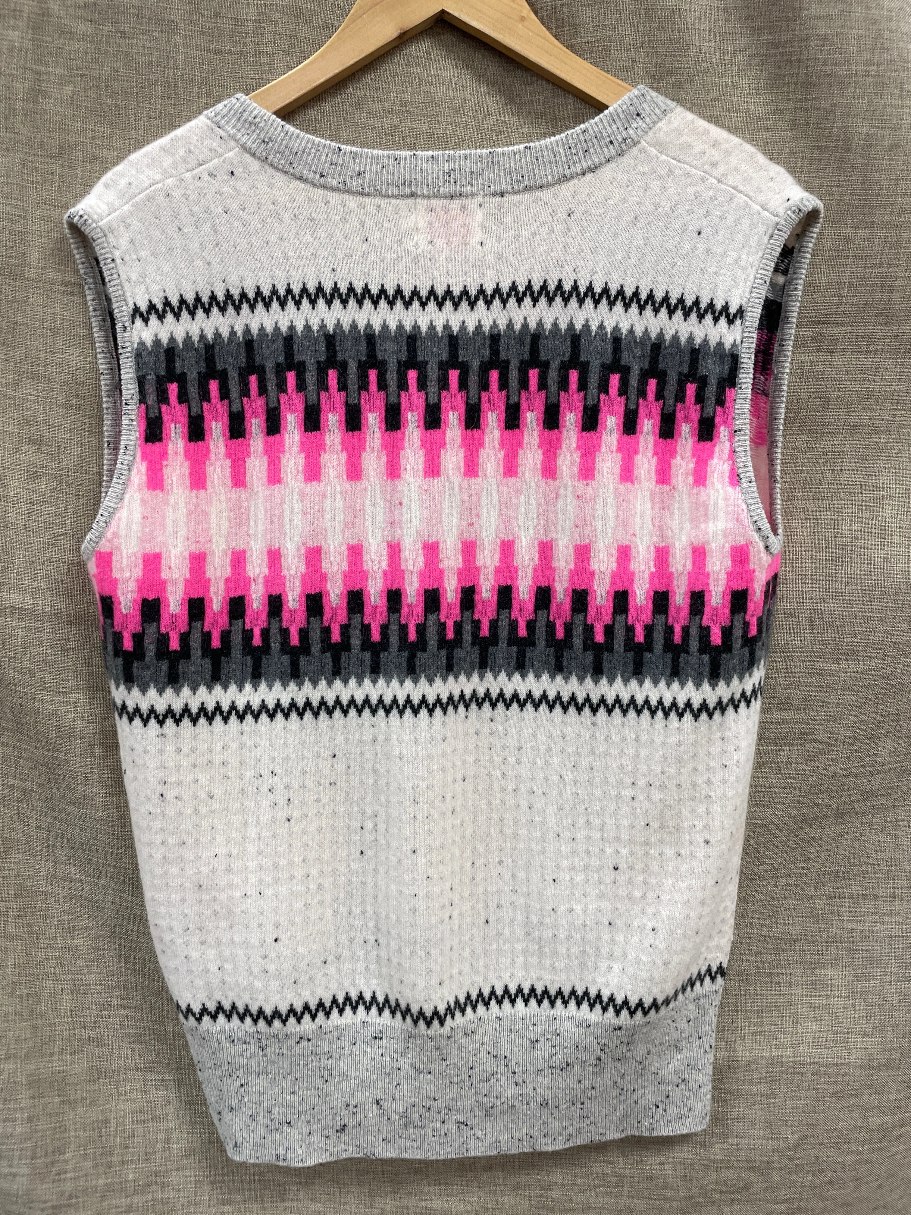 Brodie Cashmere Cream Grey Pink V Neck Tank Top Sleeveless Jumper Vest Small