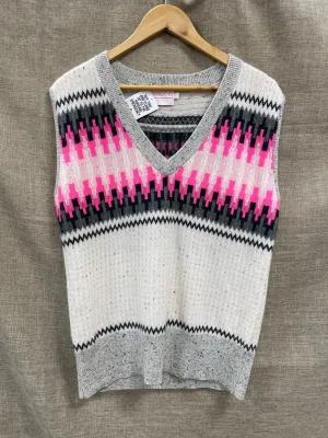 Brodie Cashmere Cream Grey Pink V Neck Tank Top Sleeveless Jumper Vest Small