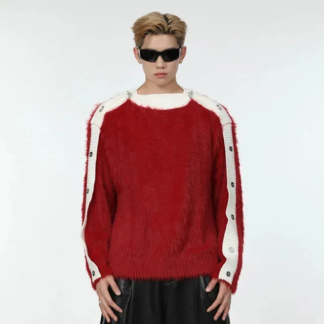 Buttoned Off Shoulder Design Sweater