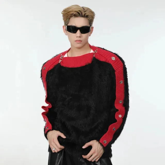Buttoned Off Shoulder Design Sweater