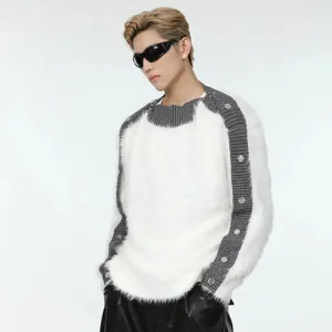 Buttoned Off Shoulder Design Sweater