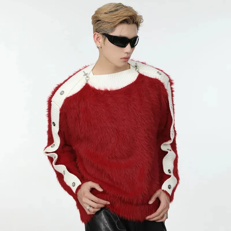 Buttoned Off Shoulder Design Sweater