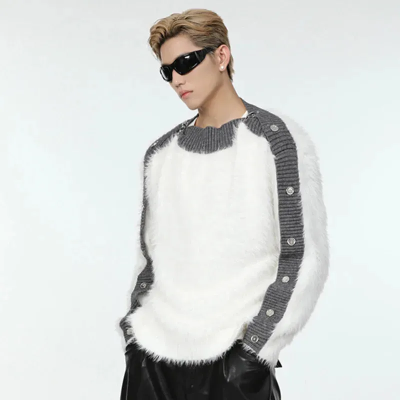 Buttoned Off Shoulder Design Sweater