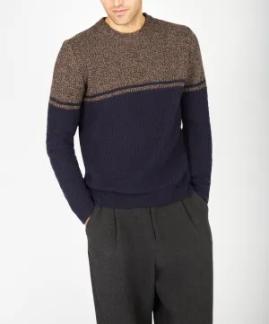 Colour Block Crew Neck Shadow Marl & Midnight Blue