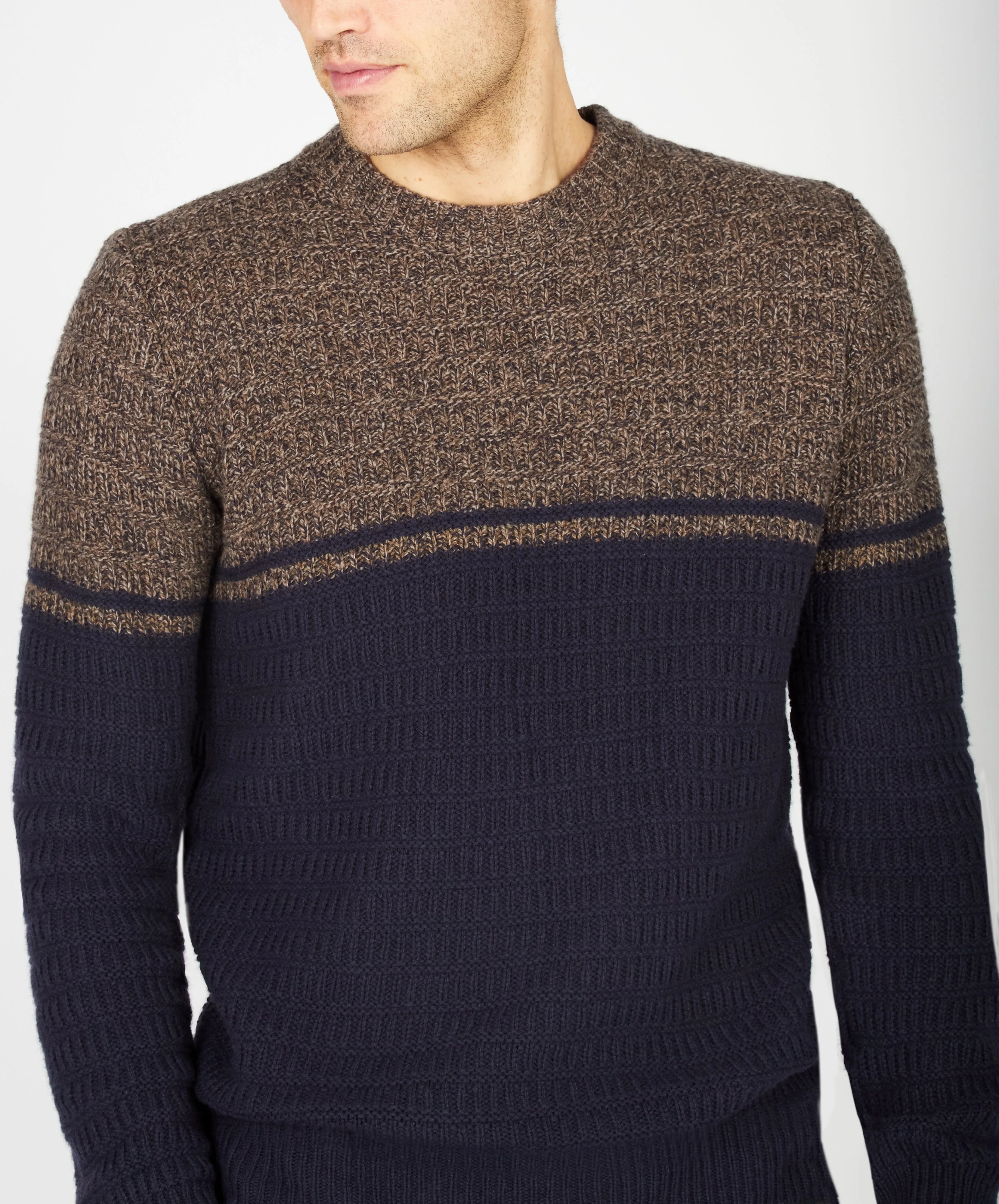 Colour Block Crew Neck Shadow Marl & Midnight Blue