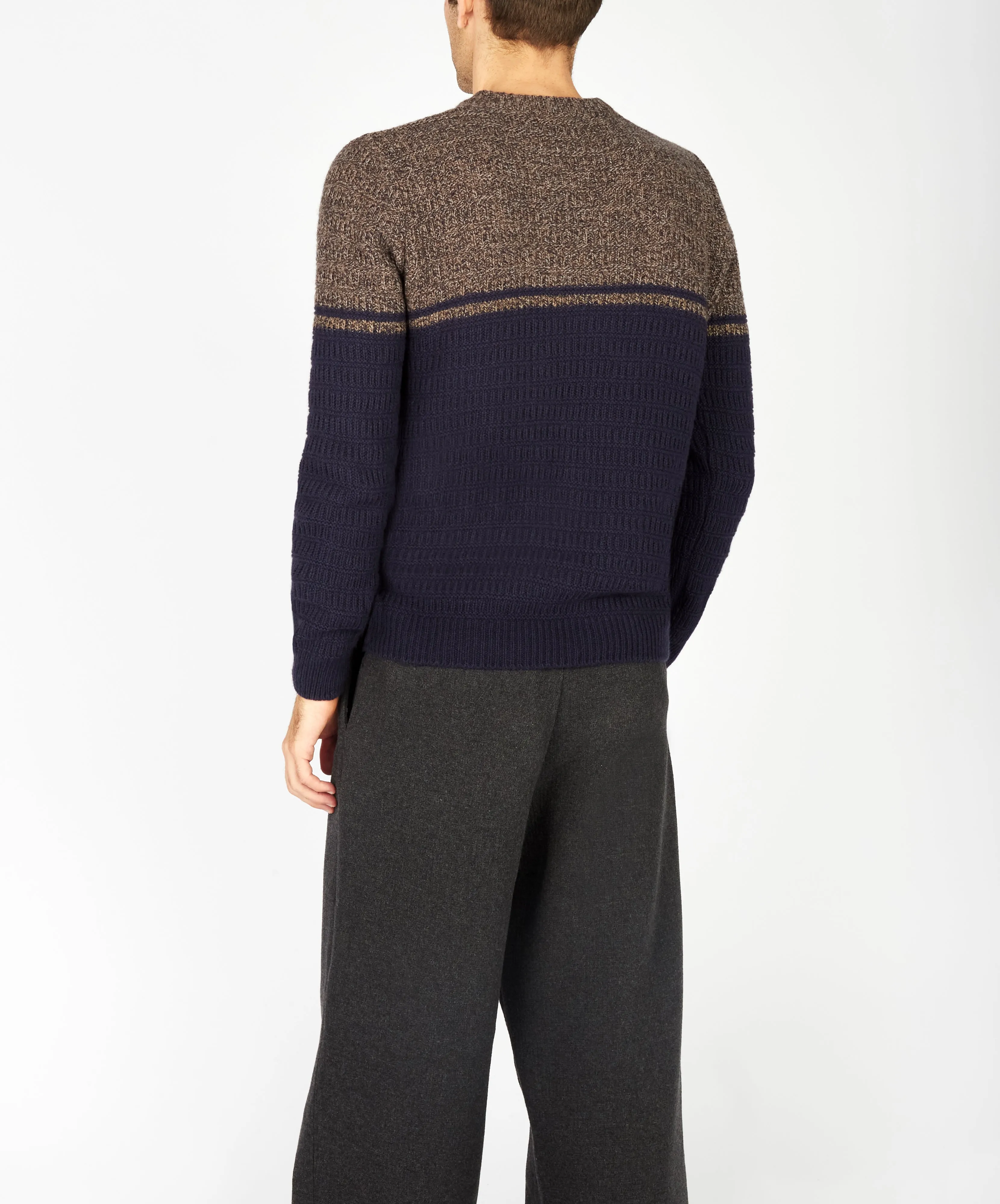 Colour Block Crew Neck Shadow Marl & Midnight Blue