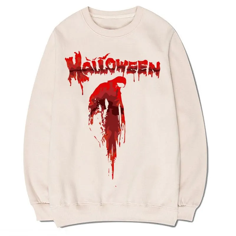 CORIRESHA Teen Halloween Bloody Crewneck Long Sleeve Gothic Scary Sweatshirt