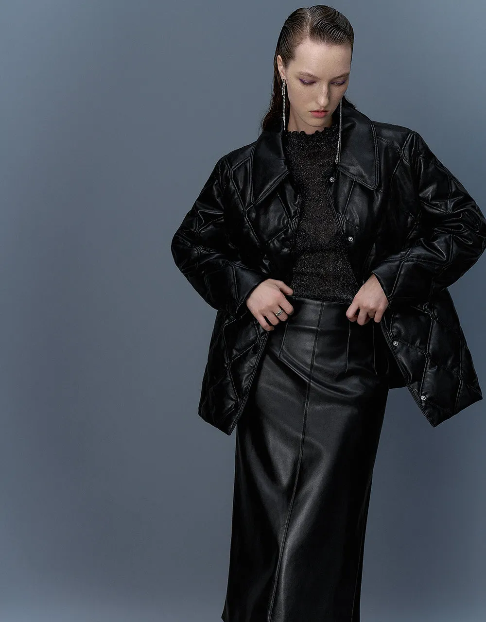 Embossed Straight Padded Coat