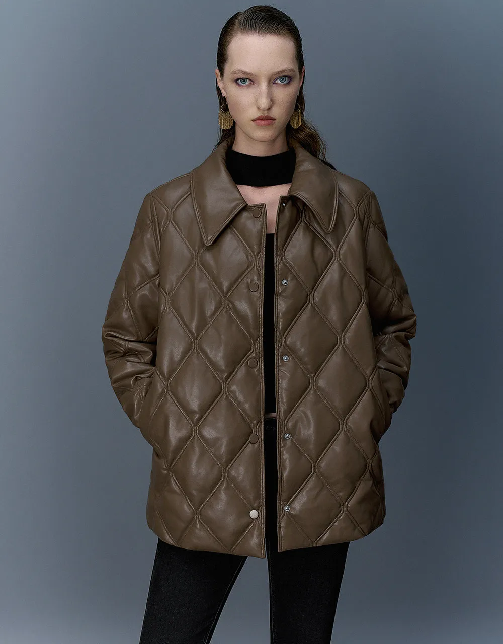 Embossed Straight Padded Coat