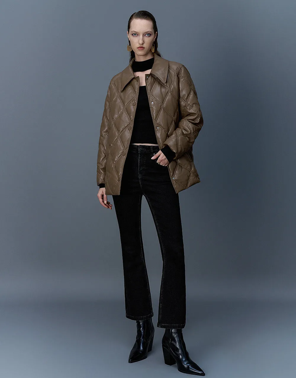 Embossed Straight Padded Coat