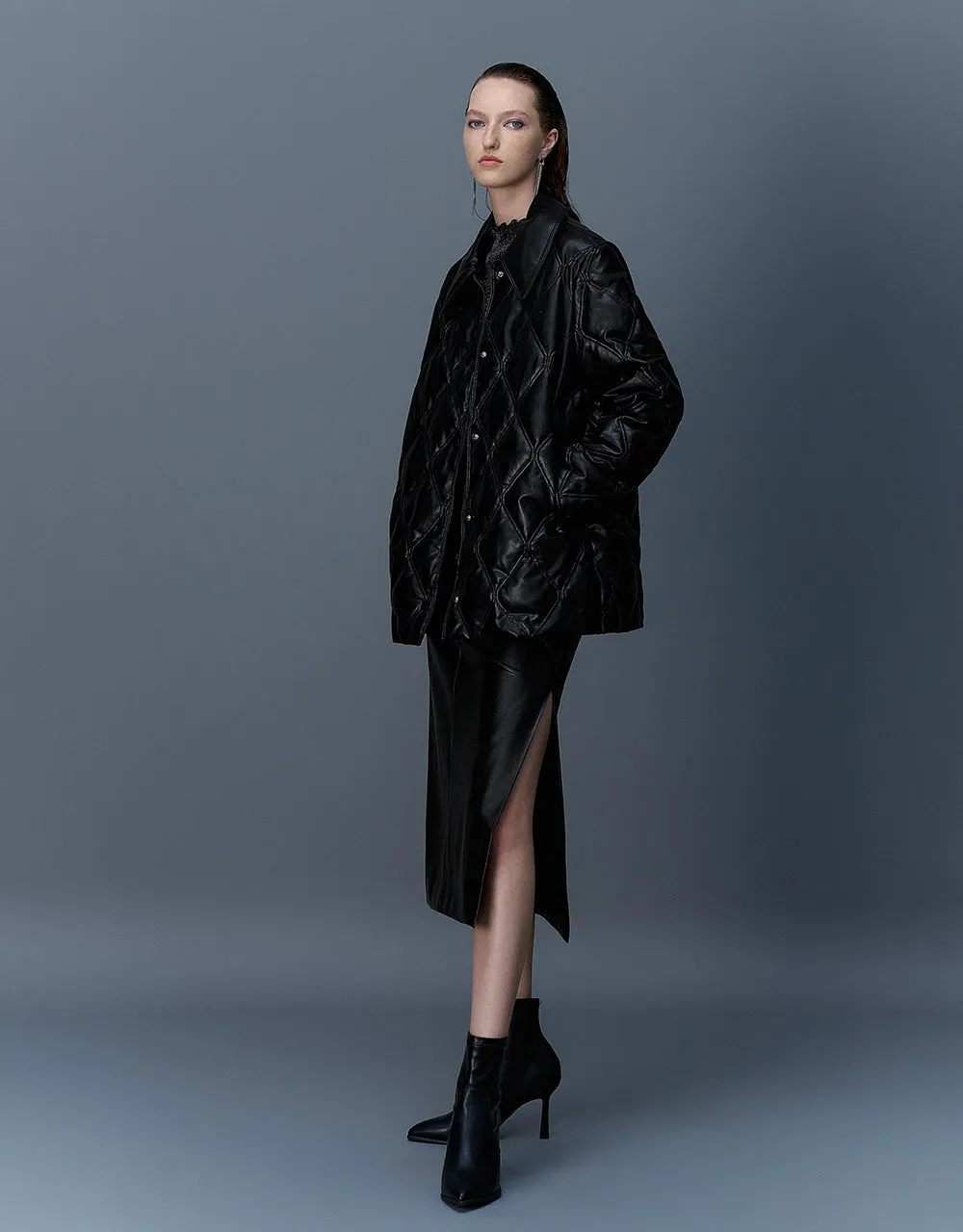 Embossed Straight Padded Coat