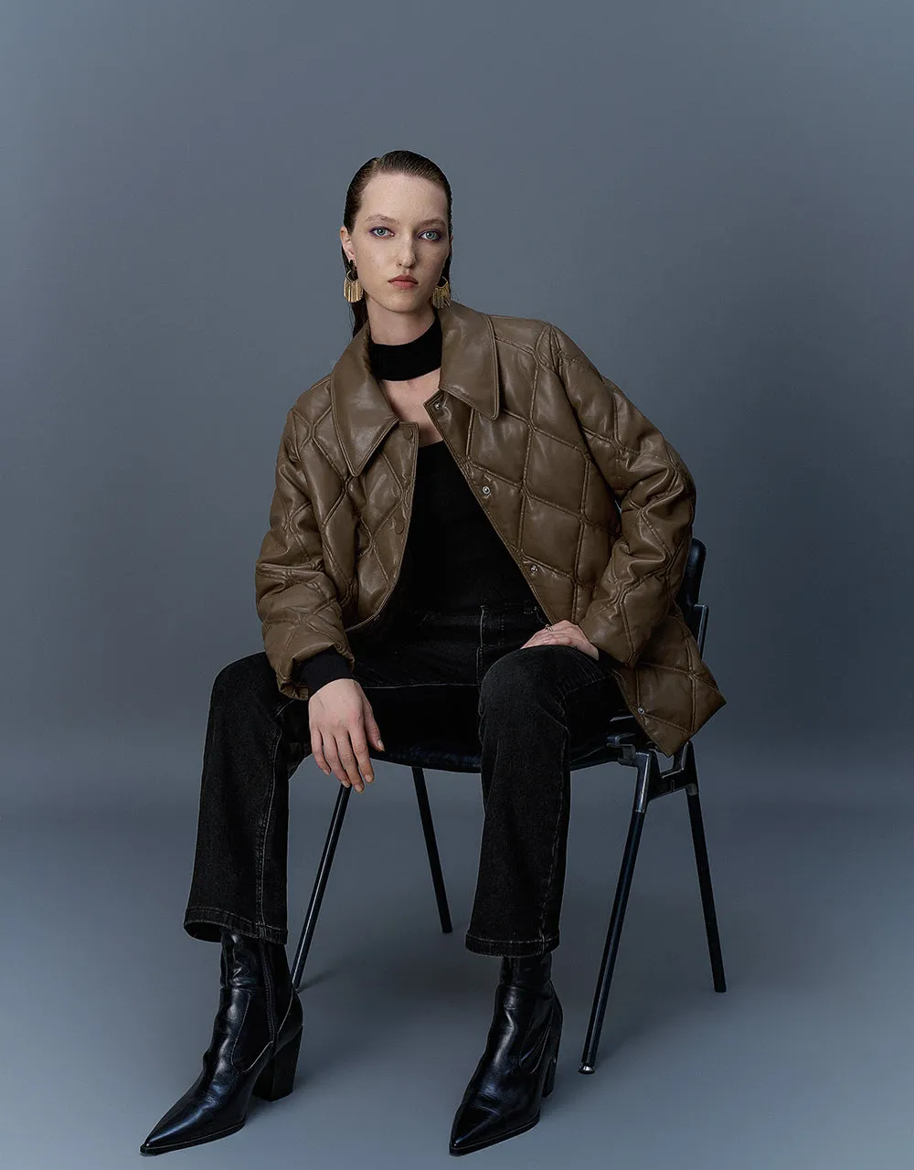 Embossed Straight Padded Coat