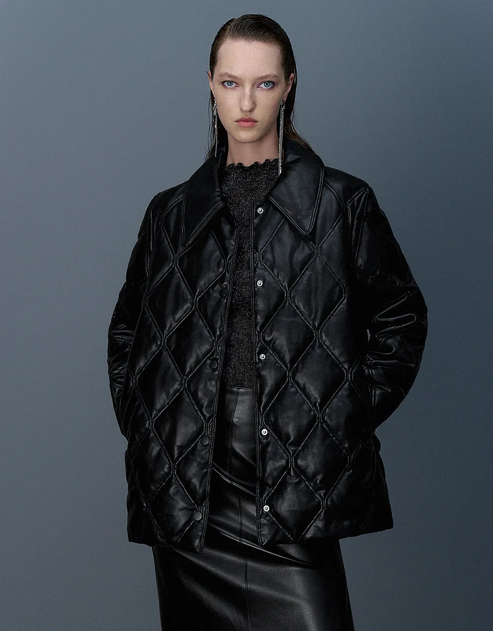Embossed Straight Padded Coat