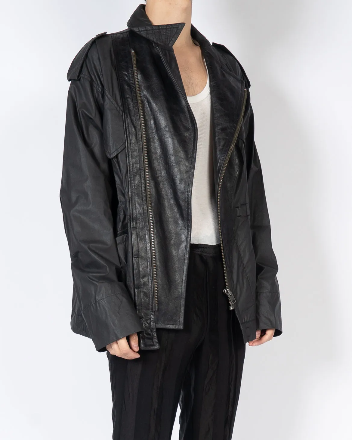 FW17 Black Safari Jacket with Black Leather Patches 1 of 1 Sample