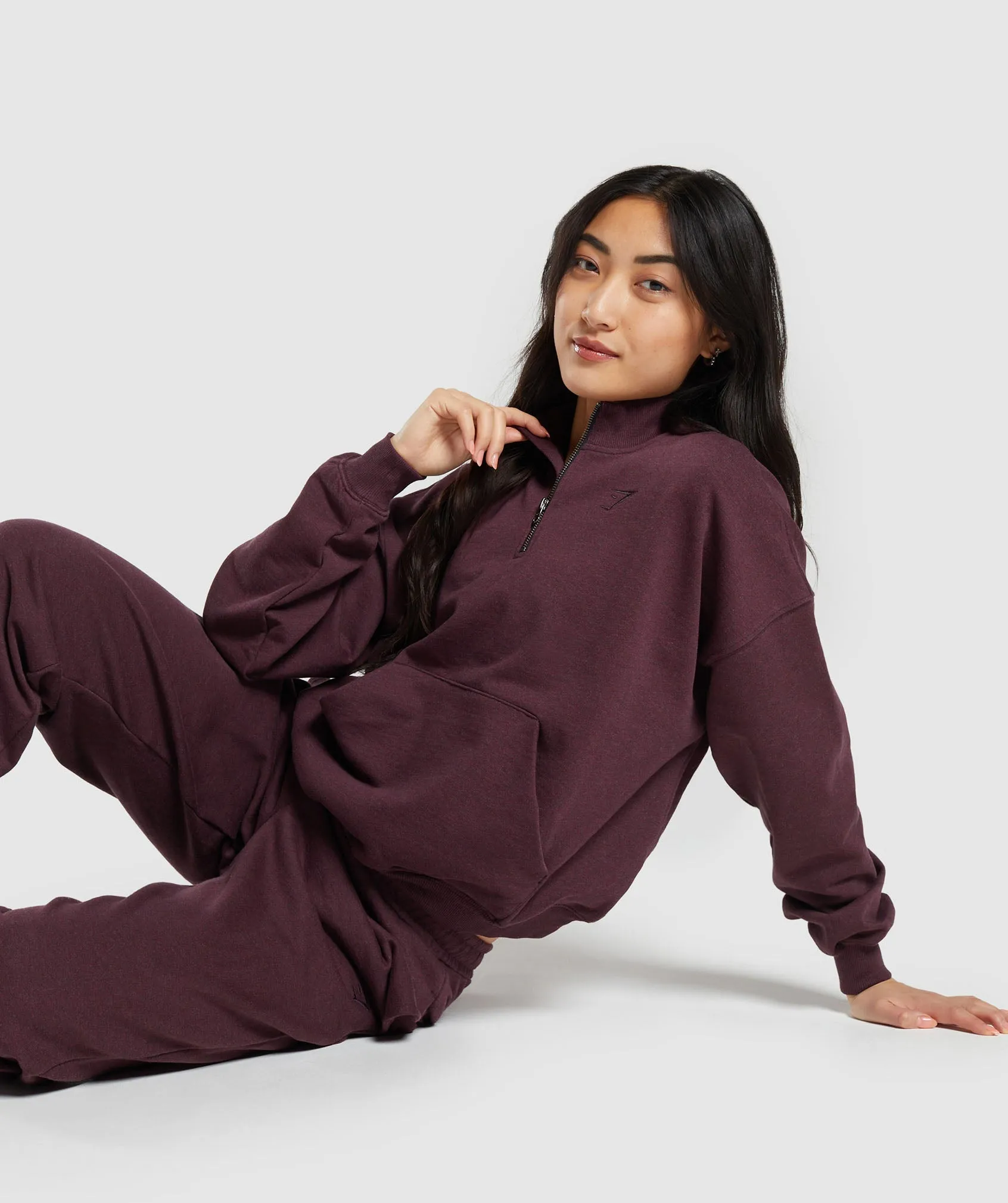 Gymshark Rest Day Sweats 1/2 Zip Pullover - Bros Deep Plum Marl