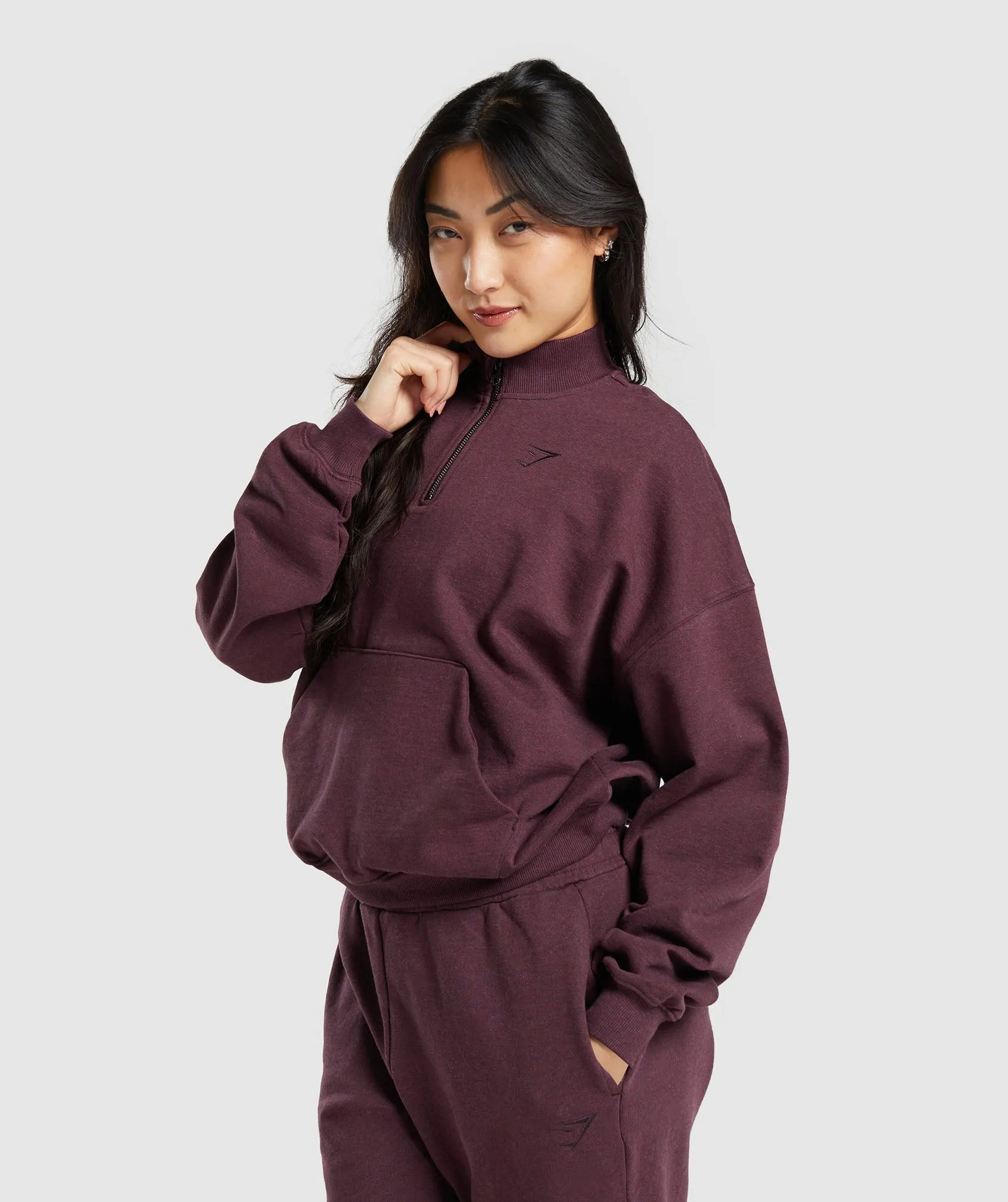 Gymshark Rest Day Sweats 1/2 Zip Pullover - Bros Deep Plum Marl