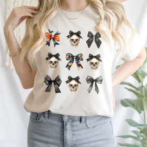 Halloween Skull Black Bow Shirt, Retro Halloween Sweatshirt, Fall Spooky Season T-shirt, Black Bow Skull Hoodies Mug, Halloween Costume Gift