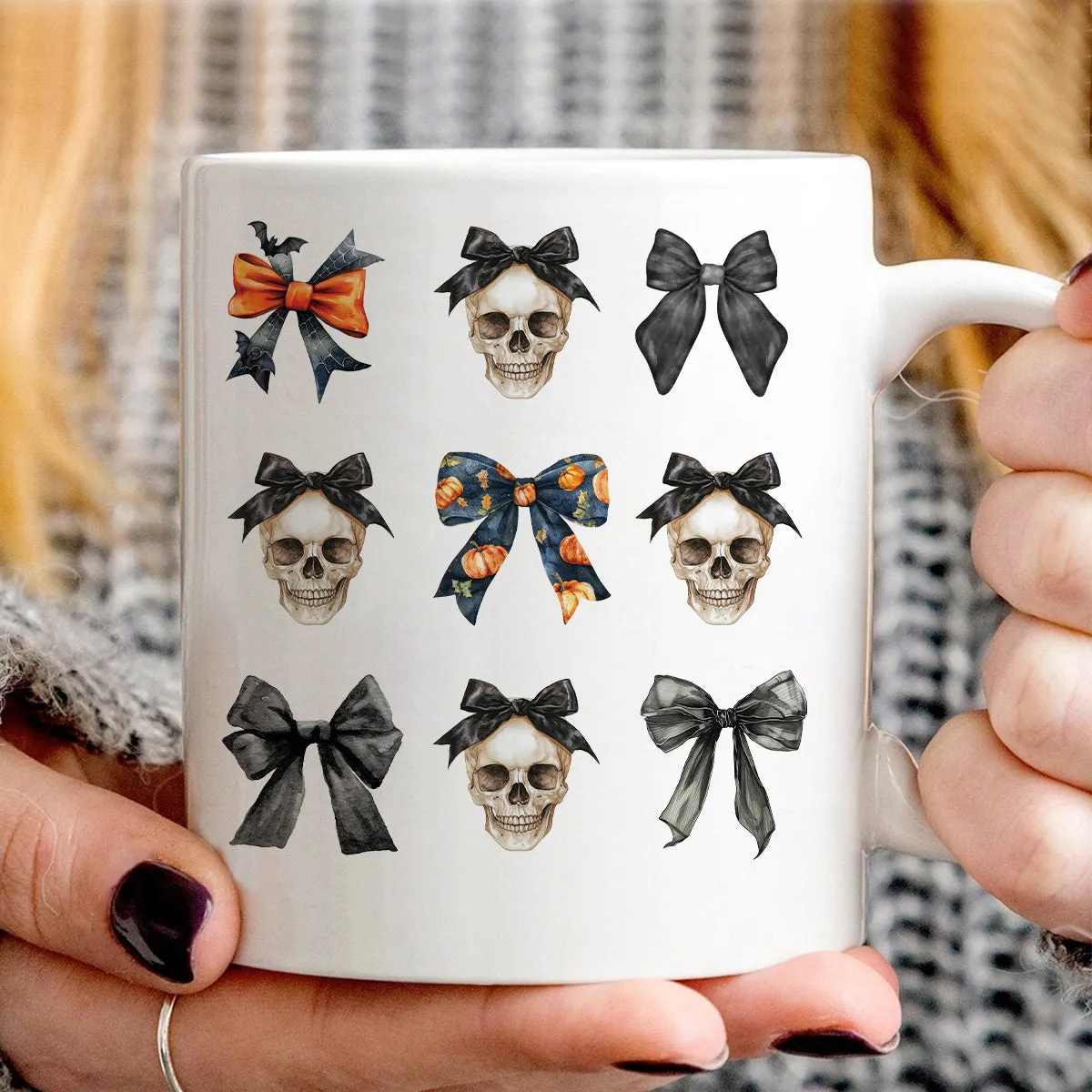Halloween Skull Black Bow Shirt, Retro Halloween Sweatshirt, Fall Spooky Season T-shirt, Black Bow Skull Hoodies Mug, Halloween Costume Gift